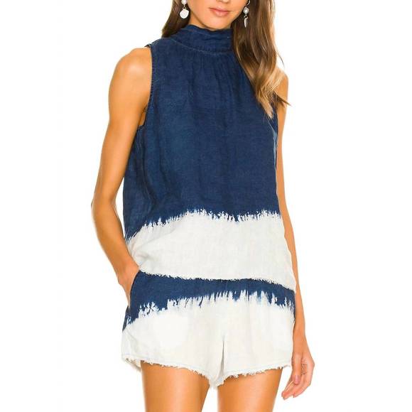 NEW BELLA DAHL tie neck sleeveless fray hem tank in bleach dip - Picture 2 of 4